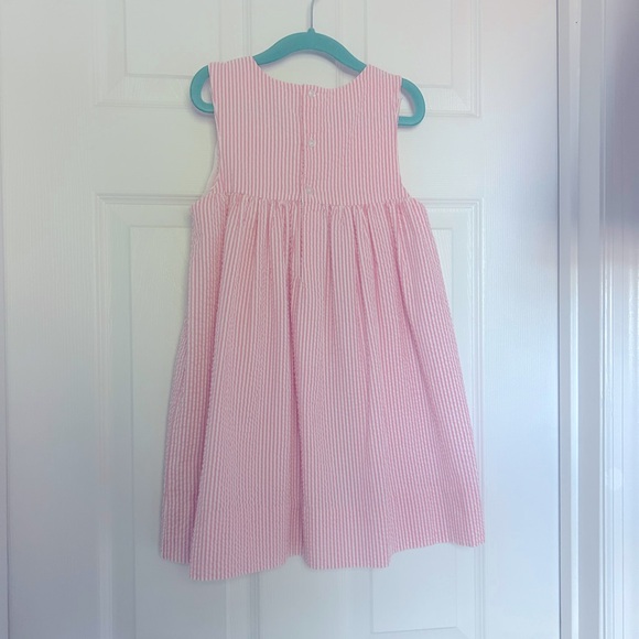 VGUC Petit Ami Pink and White Seer Sucker Dress with “C” Monogram - Picture 2 of 5